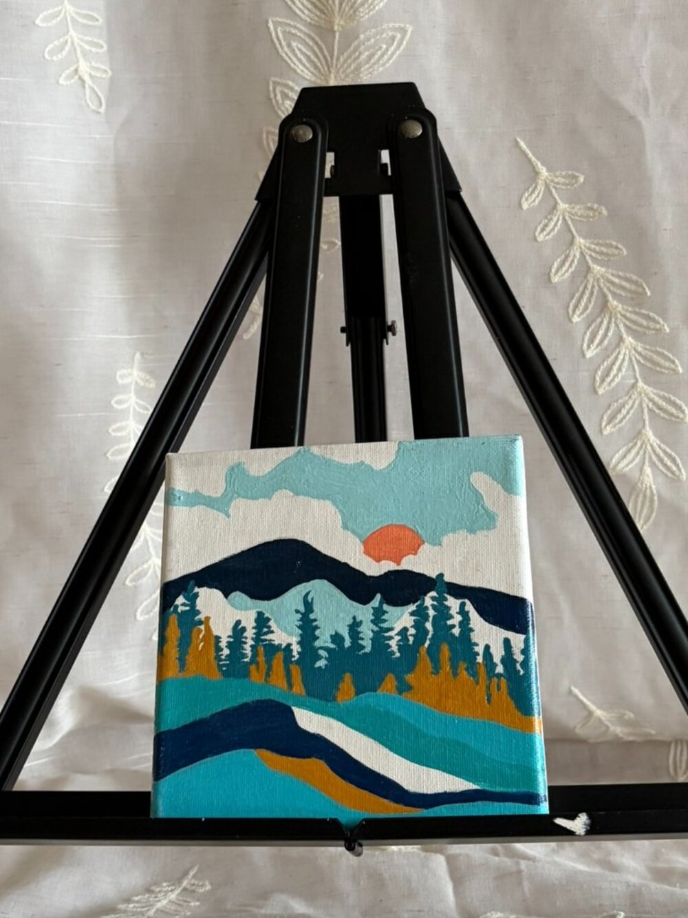 Hand Painted Mountain Sunset Landscape Acrylic Canvas 6x6